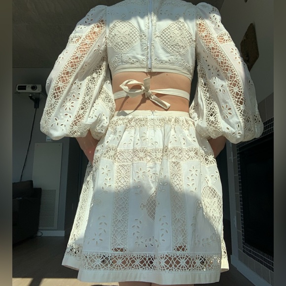 Zimmermann Dress Aliane Cutout Broderie Anglaise Lace Cotton Mini Ivory - Picture 6 of 13